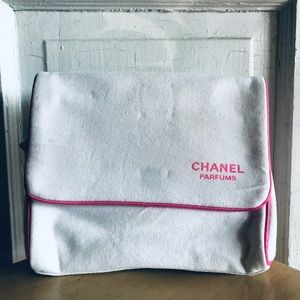 Chanel white pink travel makeup cosmetics bag